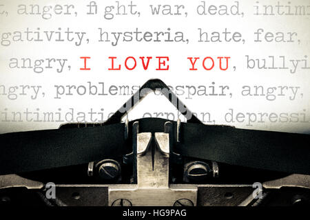Typewriter written message with the phrase I Love You Stock Photo