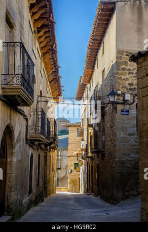 Traditional architecture in Uncastillo. It is a historic town and municipality in the province of Zaragoza, Aragon, eastern Spain. Stock Photo