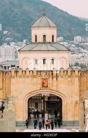 Tbilisi, Georgia - October 21, 2016: Exterior Of The Holy Trinity Cathedral of Tbilisi, Georgia. Sameba is the main cathedral of the Georgian Orthodox Stock Photo