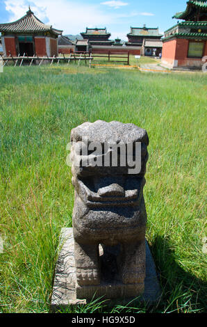 Stone lion in front of the Erdene Zuu Monastery. Stock Photo