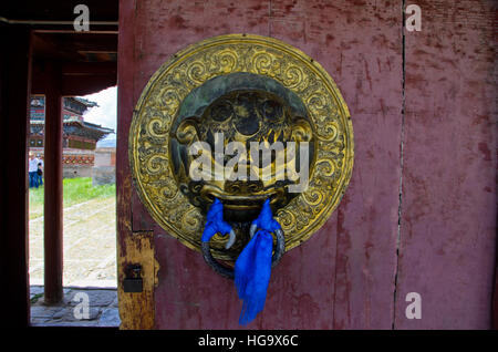 The lion knob at an entrance to the enclosure of Erdene Zuu Monastery Stock Photo