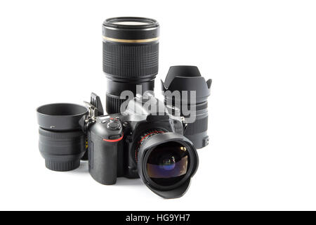 Professional DSLR Camera and various lenses Stock Photo