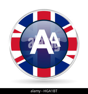 alphabet british design icon - round silver metallic border button with Great Britain flag Stock Photo
