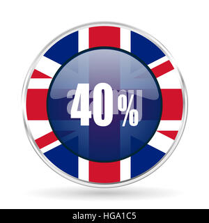 40 percent british design icon - round silver metallic border button with Great Britain flag Stock Photo