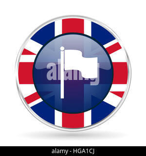 flag british design icon - round silver metallic border button with Great Britain flag Stock Photo