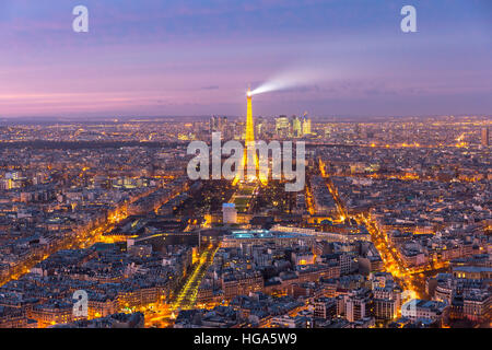 Aerial night view of Paris, France Stock Photo