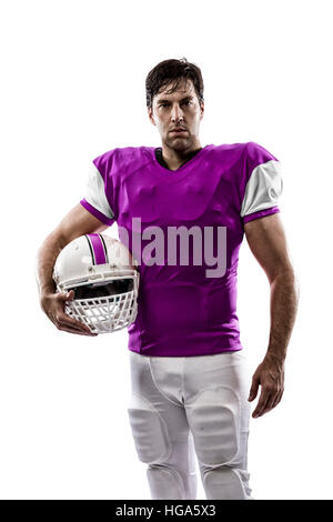 Football Player with a pink uniform on a white background. Stock Photo