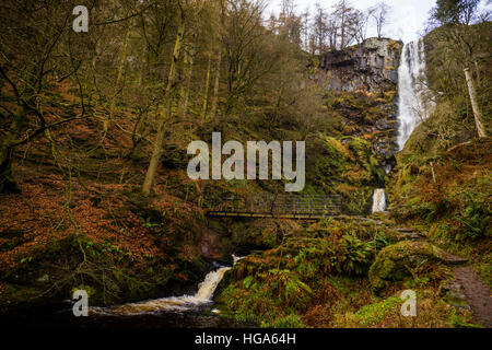 Natural phenomena in the UK: Pistyll Rheadr waterfall,  Llanrheadr ym Mochnant, Powys Wales UK Christmas Day, 25 December 2016 - often referred to as the tallest highest waterfall in England and Wales,  with the waters of the River Disgynfa falling over 73 m (240 foot) . One of the 'Seven Wonders of Wales ' and a Site of Special Scientific Interest (SSSI) Stock Photo