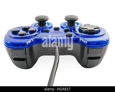 blue video game controller detail for console gaming isolated on white background Stock Photo