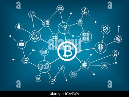 Bitcoin vector illustration with dark blue background Stock Vector