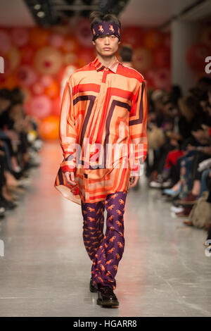 The Strand, London, UK. 7th January, 2017. Katie Eary shows her Autumn Winter 2017 Collection on Day 2 of London Fashion Week Men's. ©Chris Yates/ Alamy Live News Stock Photo