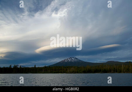 Lava Lake with Mount Bachelor, Cascade Lakes National Scenic Byway, Deschutes National Forest, Oregon Stock Photo