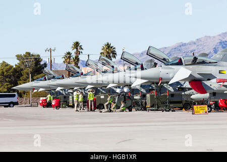 A row of Royal Air Force Typhoon fighters at Nellis Air Force Base, Nevada. Stock Photo
