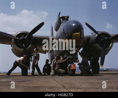 July 1942 - Servicing an A-20 bomber, Langley Field, Virginia. Stock Photo
