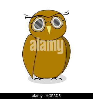 Wise owl with glasses. Bird owl vector, illustration owl isolated Stock Photo