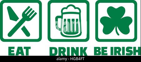 Eat drink and be irish - icons with shamrock Stock Vector