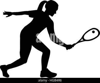 Woman playing squash silhouette Stock Vector