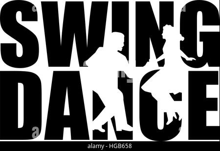 Swing dance word with couple cutout Stock Vector