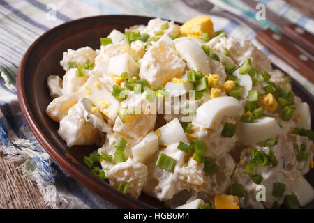 American potato salad with green onion and egg close-up on a plate. horizontal Stock Photo