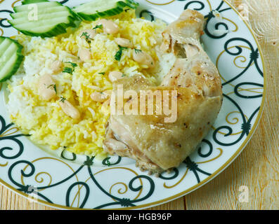 Baghali Polo- Persian Rice with Chicken,Fava Beans Stock Photo