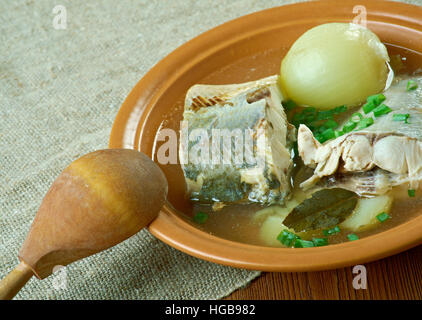 Siberian fish soup of omul (Coregonus autumnalis Stock Photo - Alamy