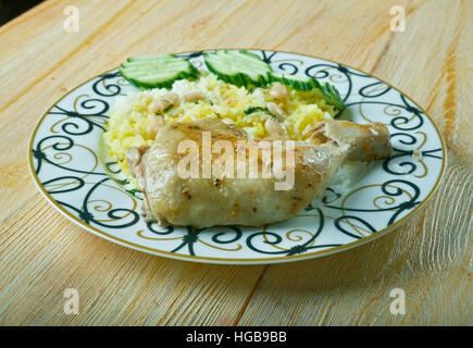 Baghali Polo- Persian Rice with Chicken,Fava Beans Stock Photo