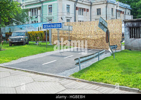 Dnepropetrovsk, Ukraine - May 19, 2016: Open air museum dedicated to war in the Donbass. Main entrance Stock Photo