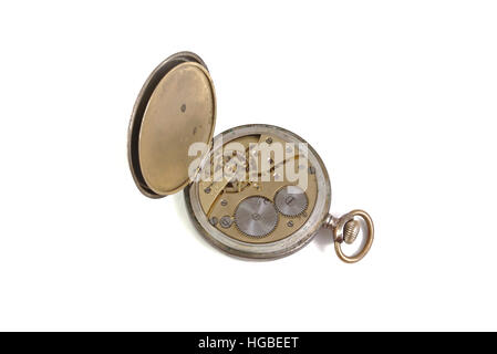 Mechanism of the vintage pocket watch by Revue brand Stock Photo