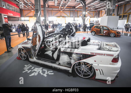 Italy, Bologna motor show 2016, BMW 325 cabrio transformed in Scarface movie theme Stock Photo