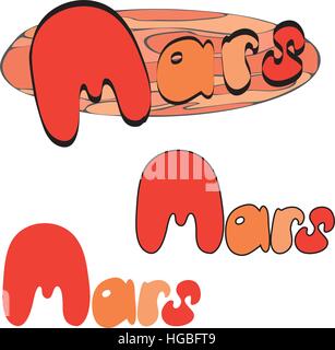 Red planet Mars in the space with stars and shuttles. Stock Vector