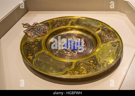 Montreal, Canada - March 27, 2016: Close-up of the royal plate at the Museum. Stock Photo
