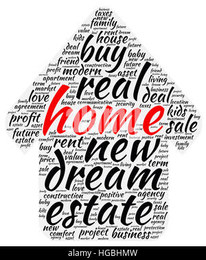 Home word cloud concept in house shape Stock Photo
