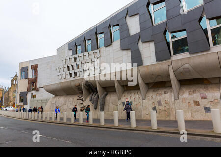 Edinburgh, Scotland - September 09, 2016: building of the Scottish Parliament with unidentified people. Its the official home of the Scottish Parliame Stock Photo