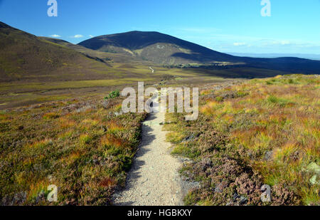 The Corbett Meall a' Bhuachaille and the Footpath to Braemar via the Lairig an Laoigh from Glenmore Lodge. Scottish Highlands. Stock Photo