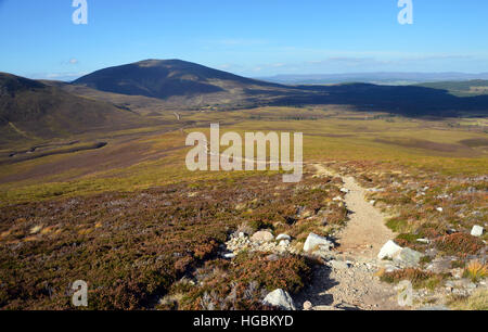 The Corbett Meall a' Bhuachaille and the Footpath to Braemar via the Lairig an Laoigh from Glenmore Lodge. Scottish Highlands. Stock Photo