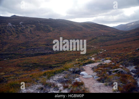 The Corbett Creag Mhor and the Footpath to Braemar via the Lairig an Laoigh from Glenmore Lodge. Scottish Highlands. Stock Photo