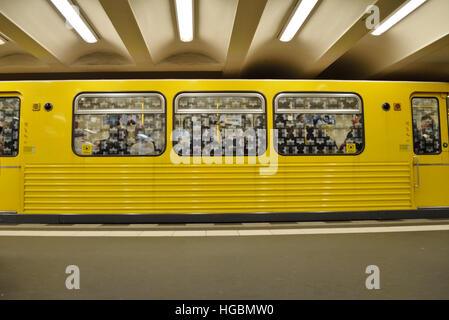 U-Bahn train at an underground train station in Berlin, Germany Stock Photo