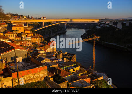 Area near Douro river in the sunset rays, Porto, Portugal. Stock Photo