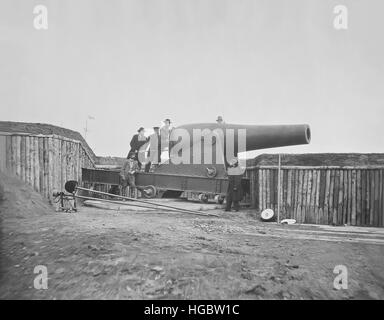 Cannon mounted in Fort at Battery Rodger during American Civil War. Stock Photo