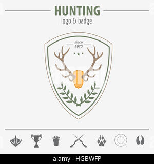 Hunting logo and badge template. Flat design. Vector illustration Stock