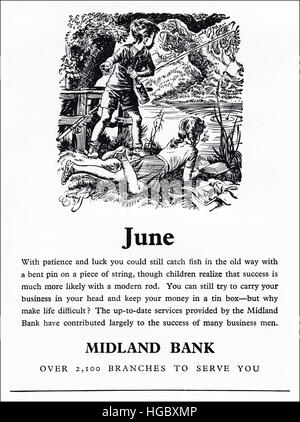 1950s advertising advert from original old vintage English magazine dated 1953 advertisement for Midland Bank Stock Photo