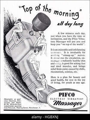 1950s advertising advert from original old vintage English magazine dated 1953 advertisement for Pifco electric vibratory massager Stock Photo