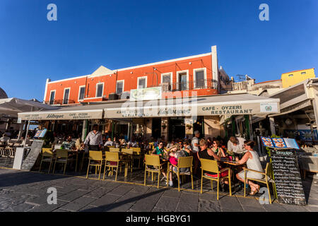 Chania bar Crete, Greece, Old Venetian harbour Stock Photo