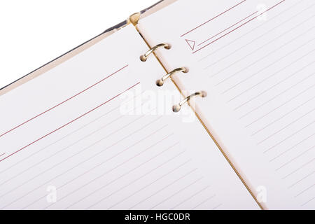 Opened leather notebook isolated on white background Stock Photo