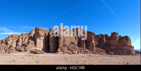 Solomon's pillars at Timna valley - Panoramic image Stock Photo