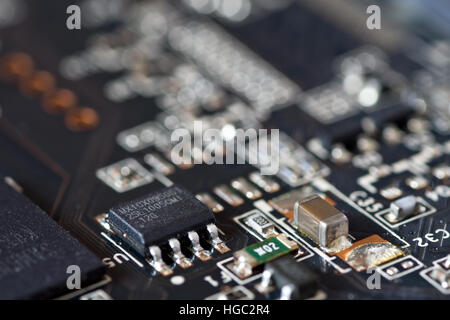 Integral circuit mounted on circuit board close-up Stock Photo