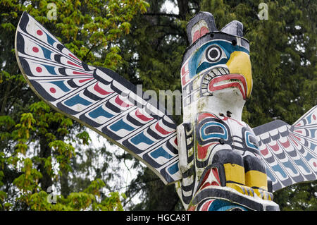 Thunderbird House Post Totem Pole, Stanley Park, Vancouver British Columbia, Canada Stock Photo