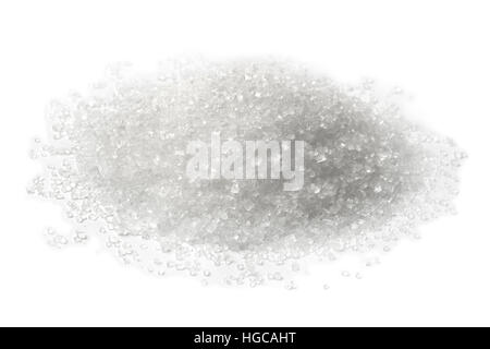 Heap of white refined sugar crystals on white background Stock Photo