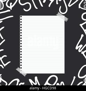 White ruled note, notebook, copybook paper sheet on pattern created of alphabet letters Stock Vector