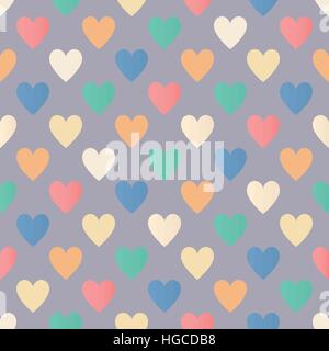 Seamless colorful hearts pattern on gray background Stock Vector